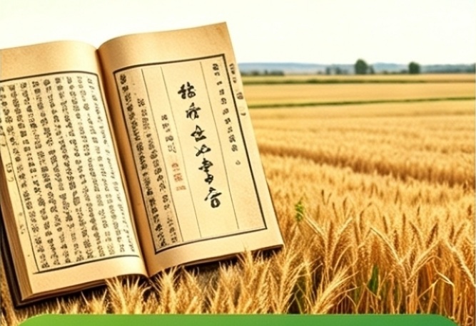 古籍与麦田组成的中国农业历史馆插画